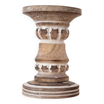 Vintage Rustic Wooden Candle Holder, Hand Carved, Country Farmhouse Style
