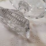 Large bohemian crystal footed bowl, flared pedestal vase