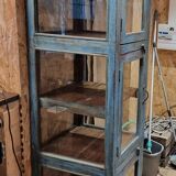 Teak display cabinet with blue patina