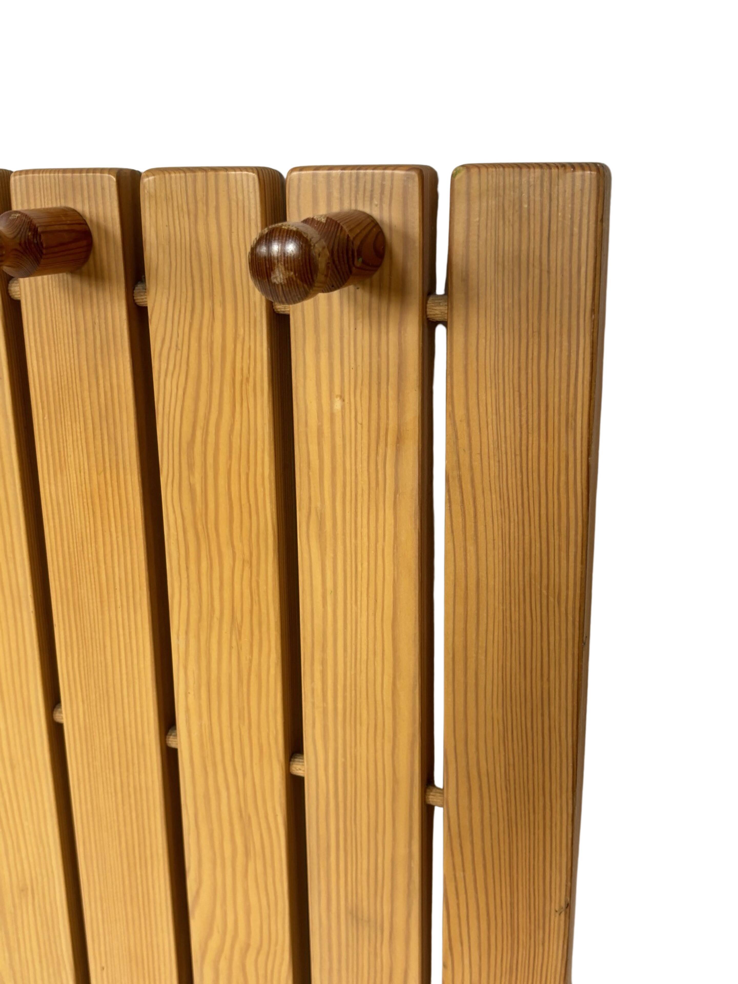 Vintage Pine Pinewood coat rack with mirror - 1970s design