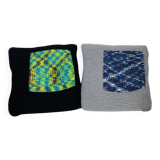 Paire de coussins en crochet vintage, années 70