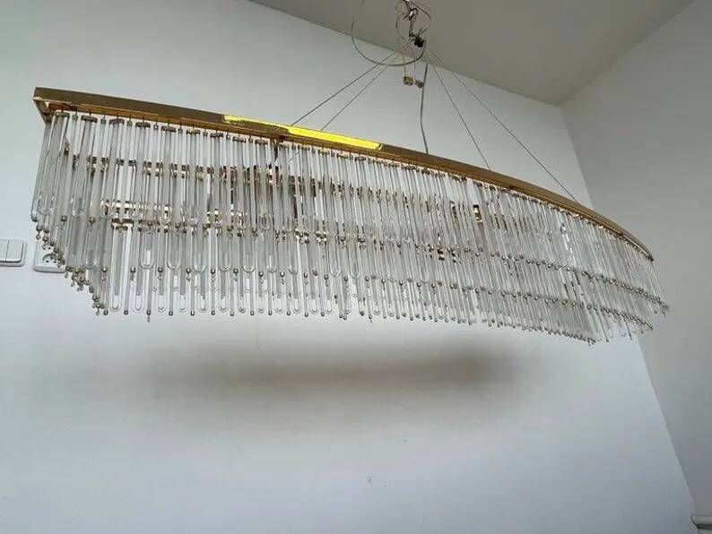 Big design hand made XXL glass and brass austrian chandelier - 1980s