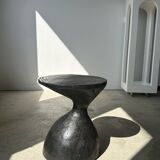 Solid wood (monoxyl) side table, organic shape, black color