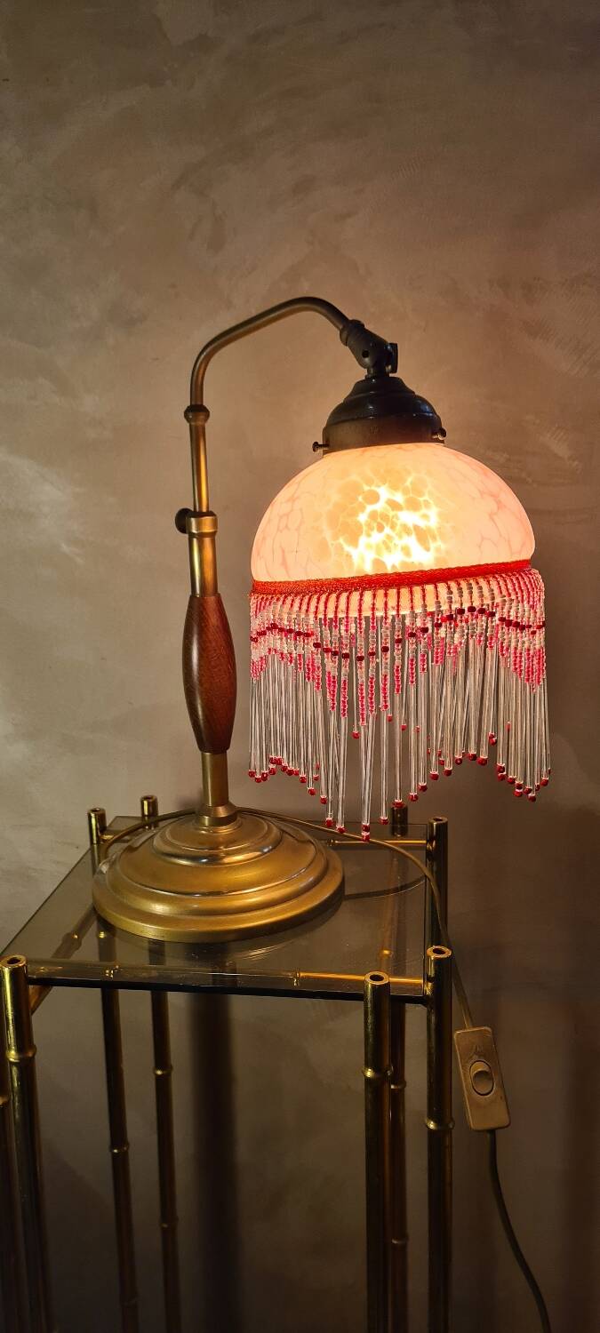 1920 lamp wood and bronze clichy glass 30x25