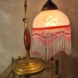 Lampe  1920 bois  et bronze  verre clichy   30x25