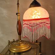 Lampe  1920 bois  et bronze  verre clichy   30x25