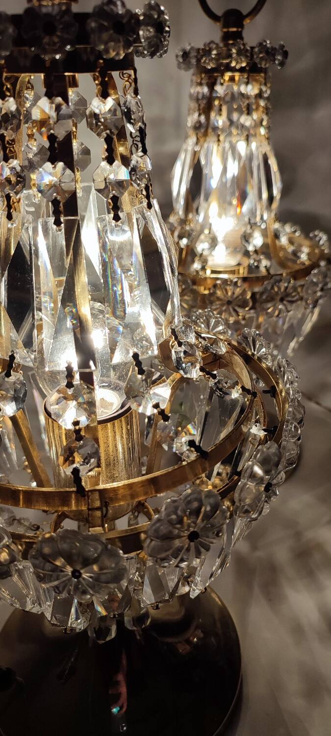 Paire de lampes de table en cristal. Espagne, années 1980.