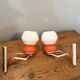 Pair of Space Age design wall lights in metal and vintage opaline.