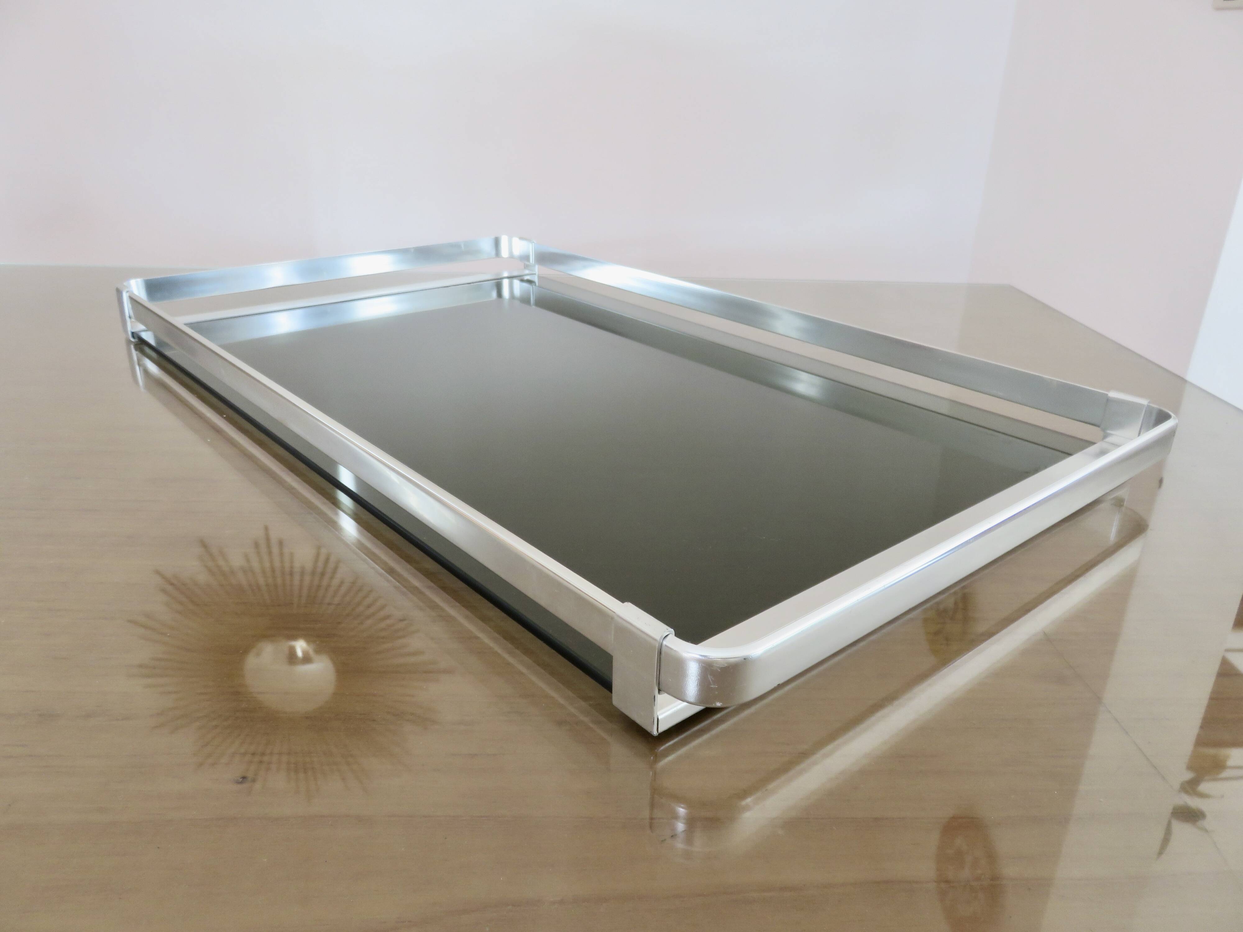 Very large tray, MB Italy for Roche Bobois, aluminum and smoked glass, 70