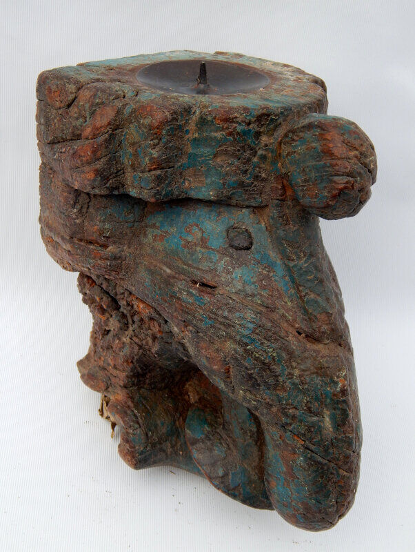 Candlestick elephant blue wall antique wood teak India