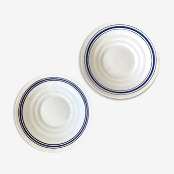 Pair of white and blue saucers