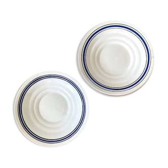 Pair of white and blue saucers