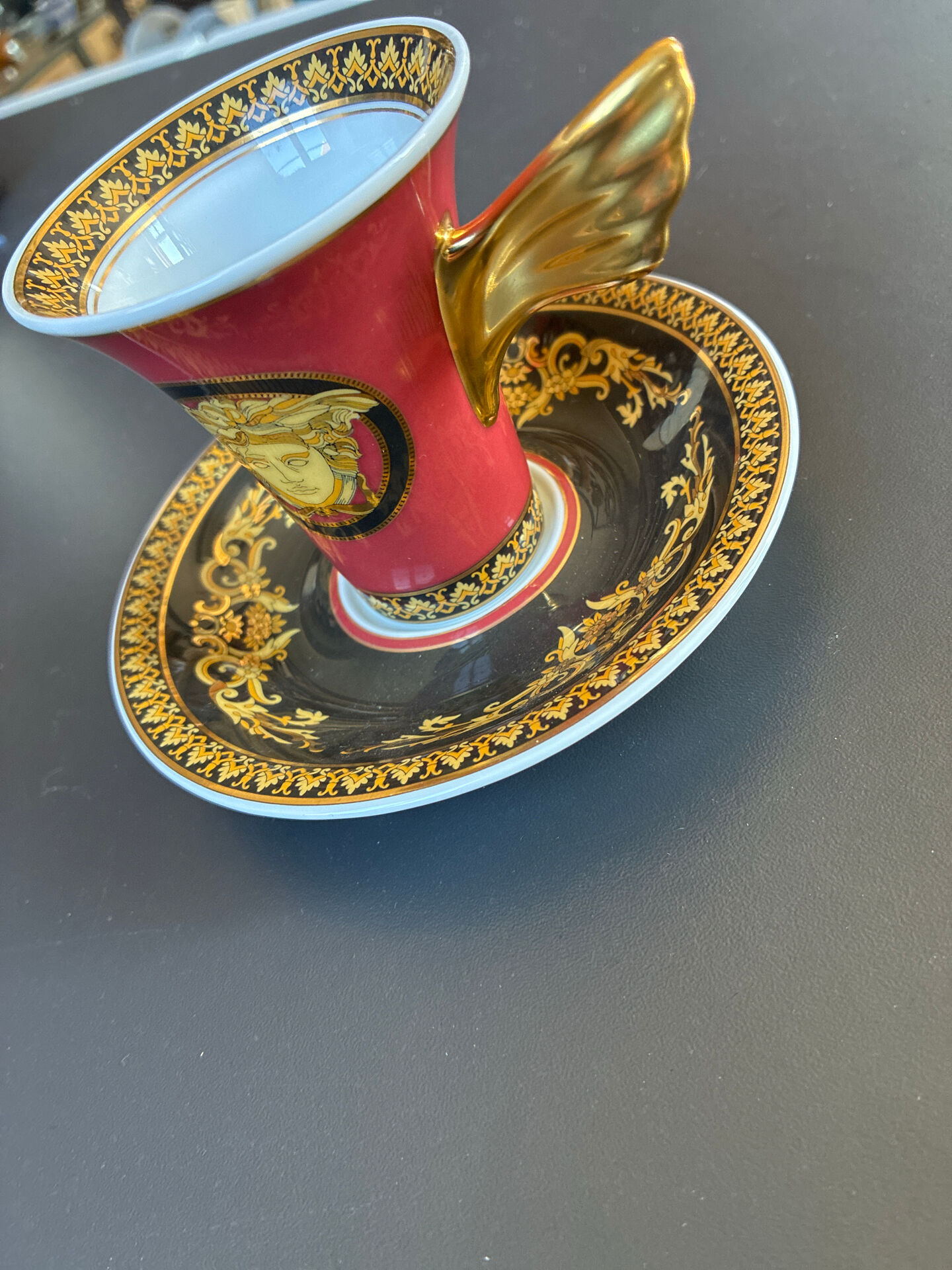 High cup + saucer Versace Medusa red - Rosenthal Ikarus - new