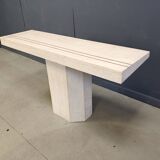 Vintage travertine and brass console table by Roche Bobois, 1970s