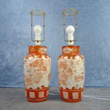 Japanese Kutani tablelamps made from porcelain vases from Meiji period (1868-1912). A pair.