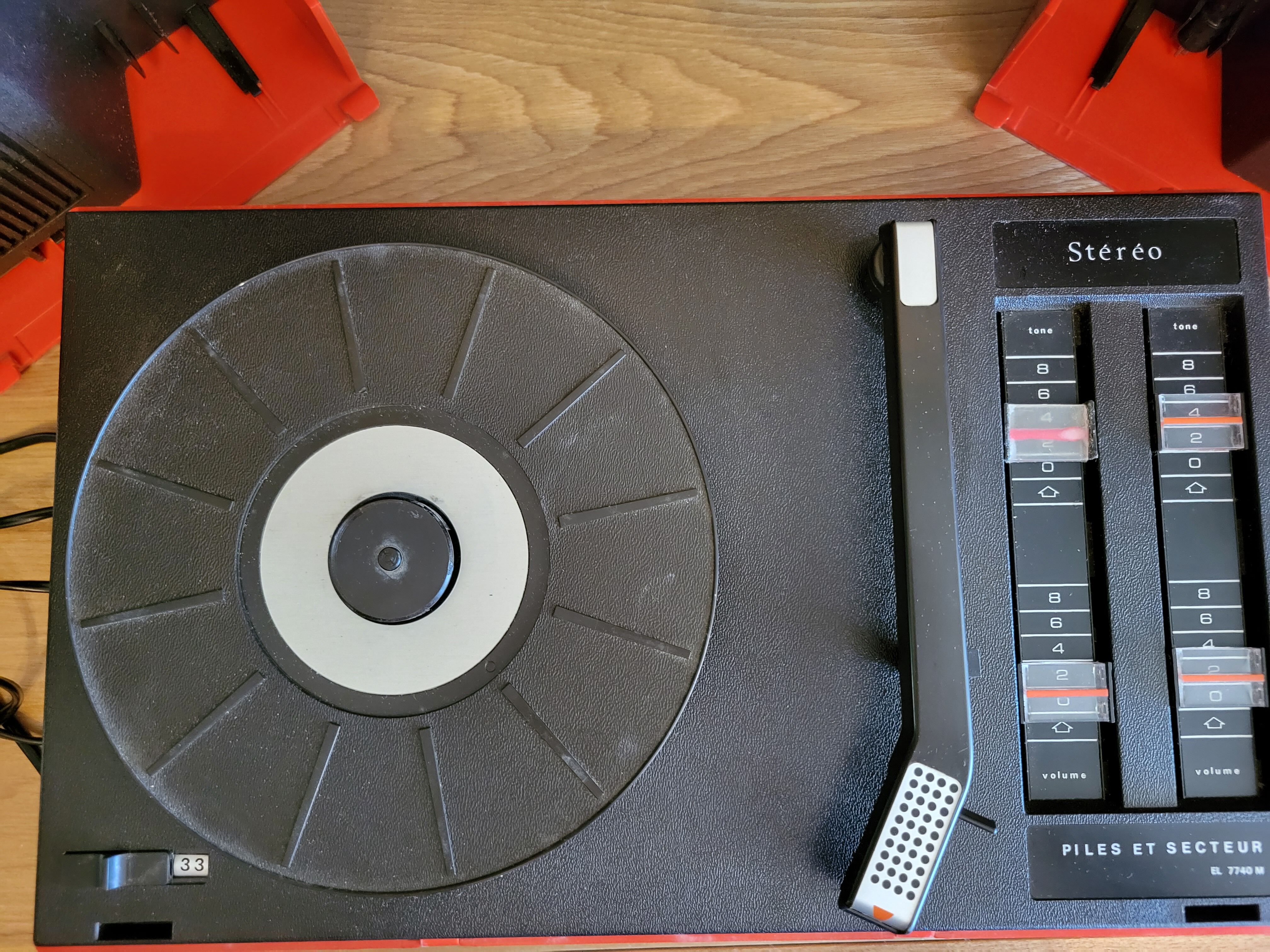 Vintage stereo electrophone record player Continental Edison red orange