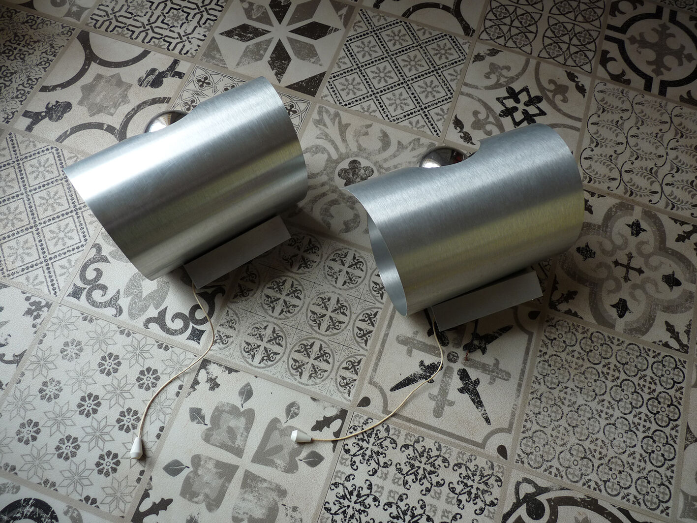 Pair of "roll" or ufo vintage brushed metal wall / 1960