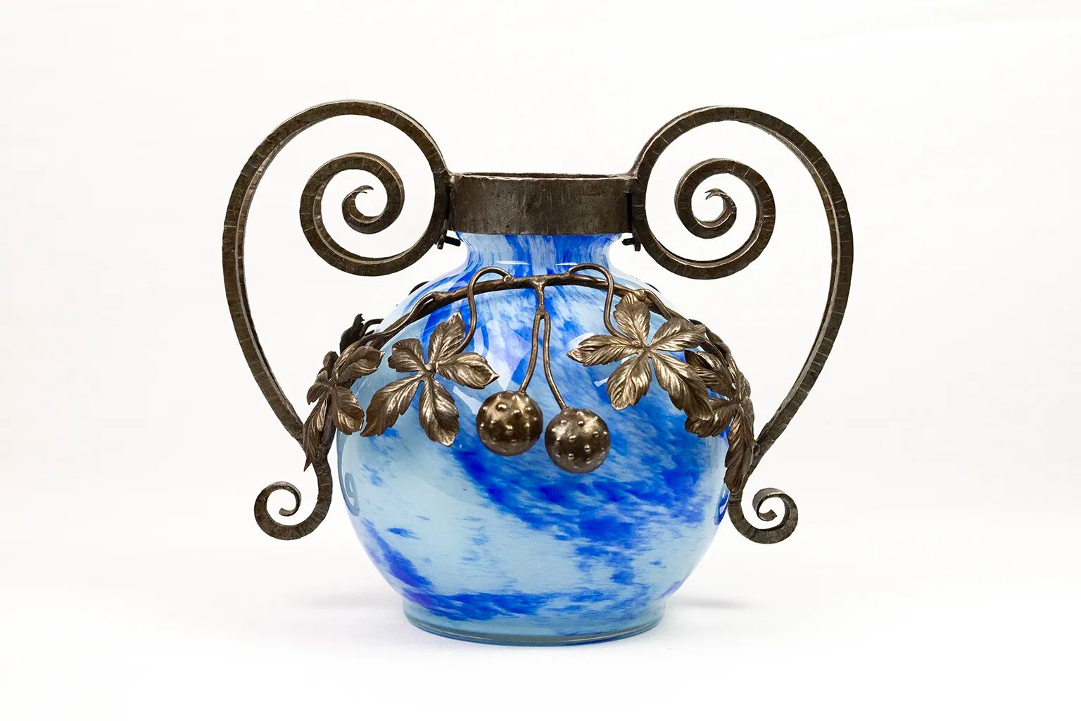 Vase Art Nouveau en verre et fer forgé, André Delatte Nancy, vers 1925