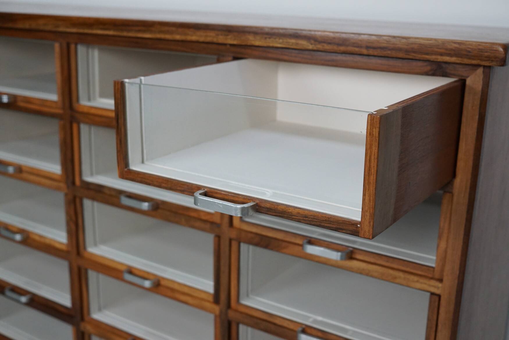 Vintage Dutch Walnut Haberdashery Shop Cabinet / Vitrine, 1950s