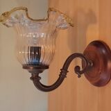 Wall lamp brass gooseneck, tulip glass, vintage