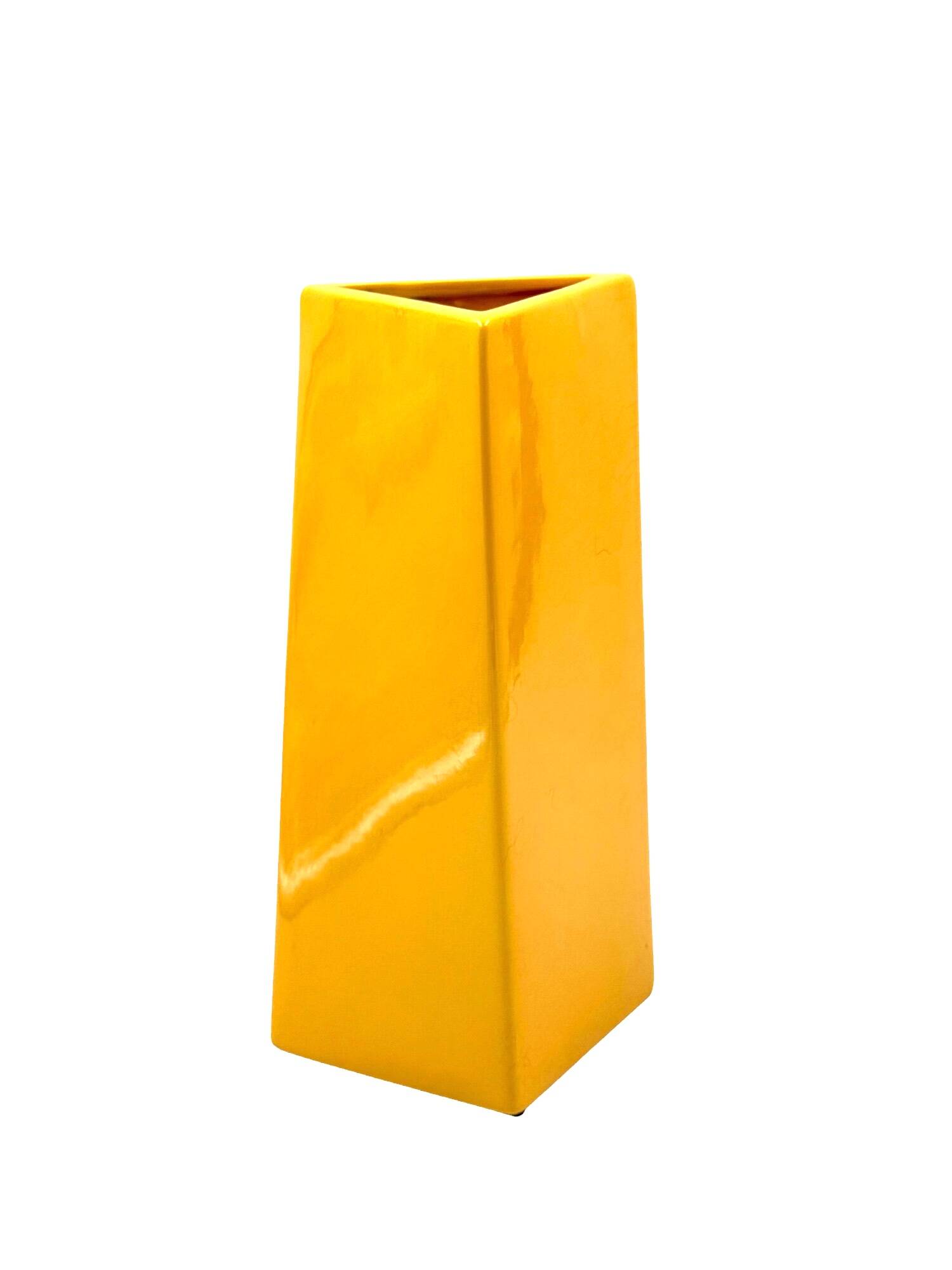 Space age yellow ceramic vase, Pietro Arosio, Parravicini Italy ca. 1960