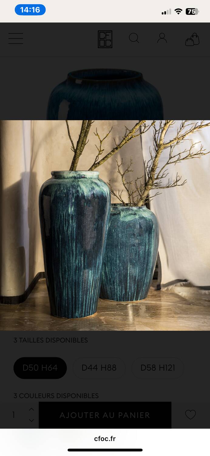 Jarres grande taille Bleu indigo céramique vernie compagnie des Indes