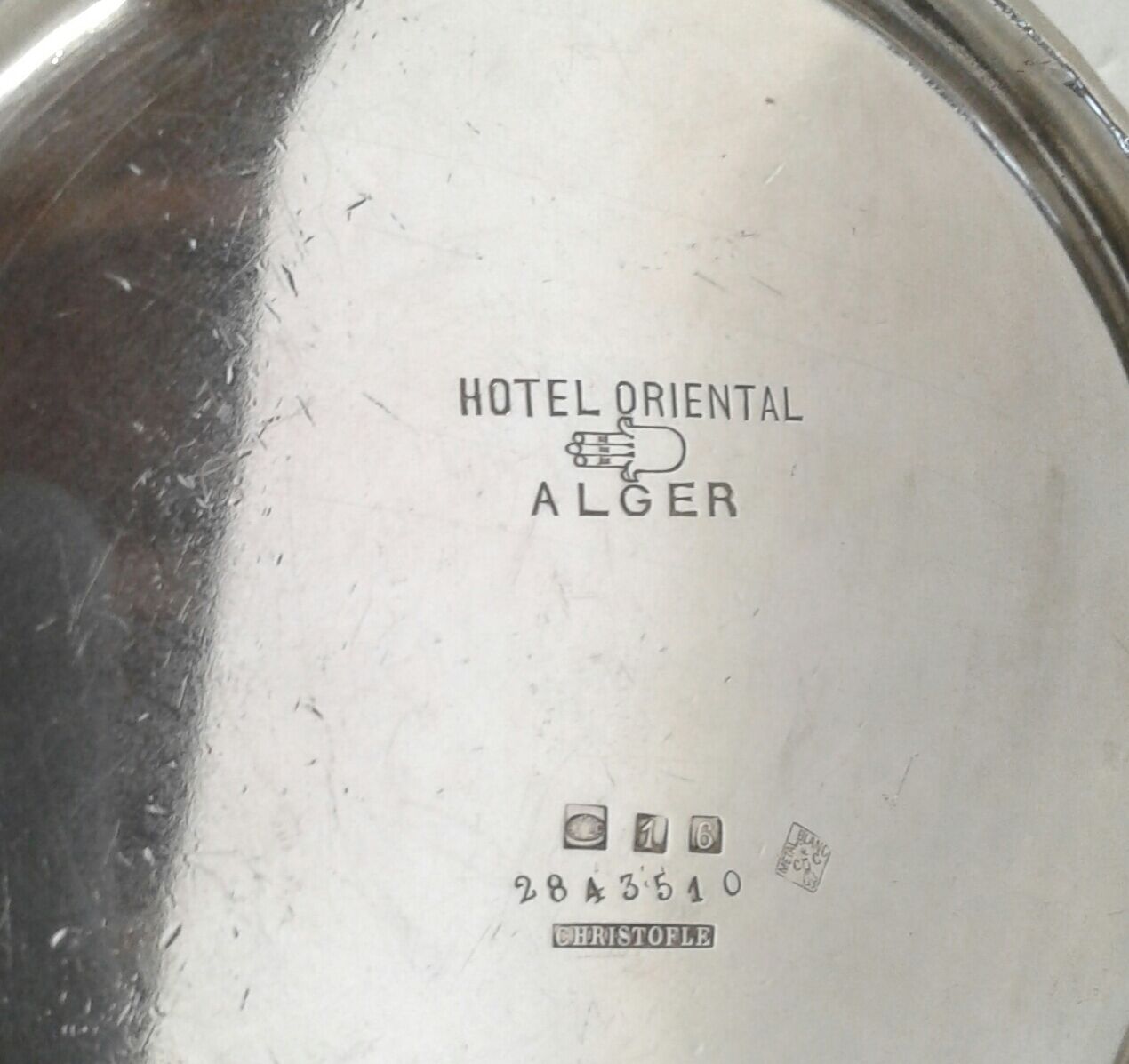 Vintage hotel silver metal teapot Hotel Oriental in Algiers