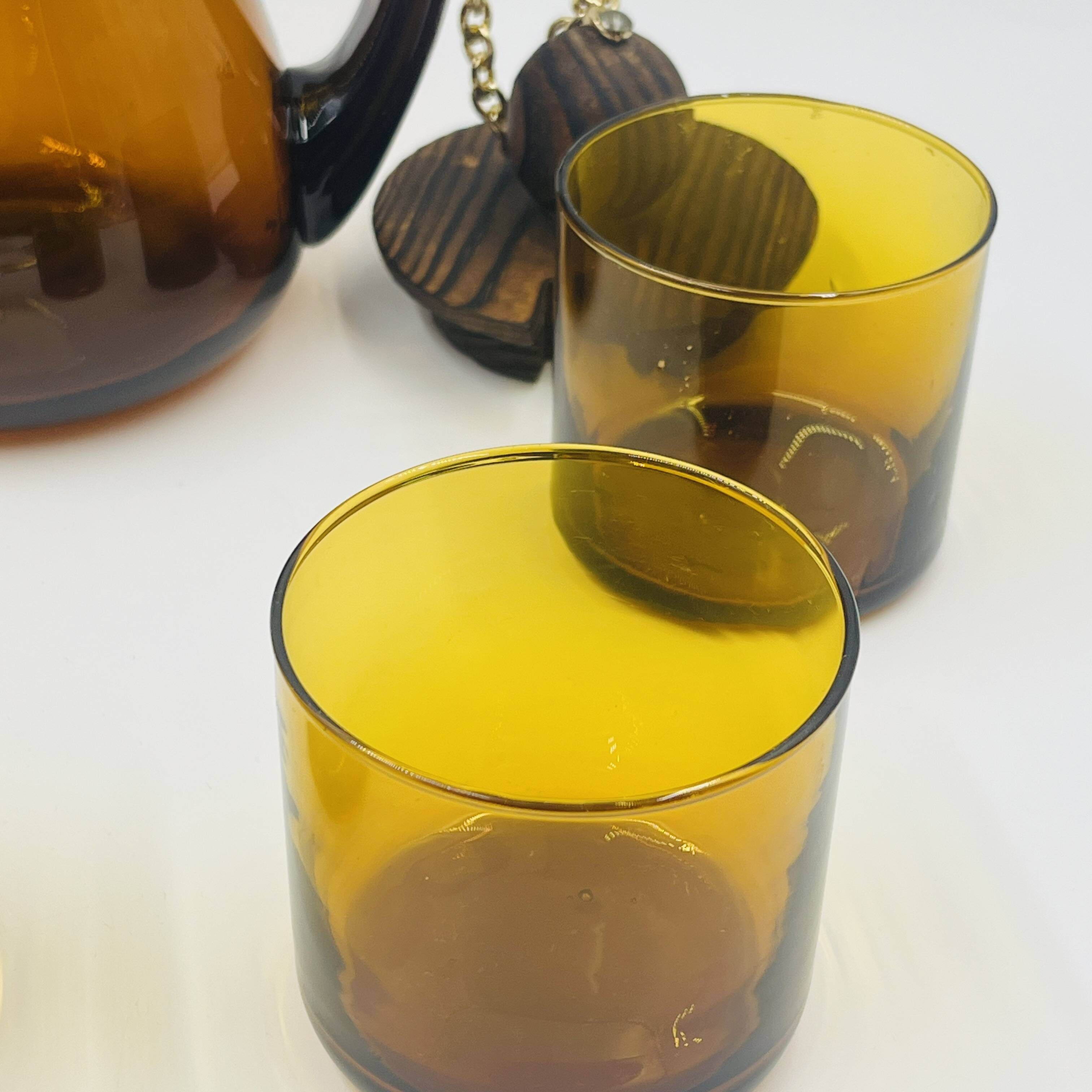Vintage Sangria Service in Amber Glass and Wood