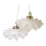 Pair of frosted glass flower pendant lamps