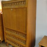 Rattan and oak secretary from the 60s