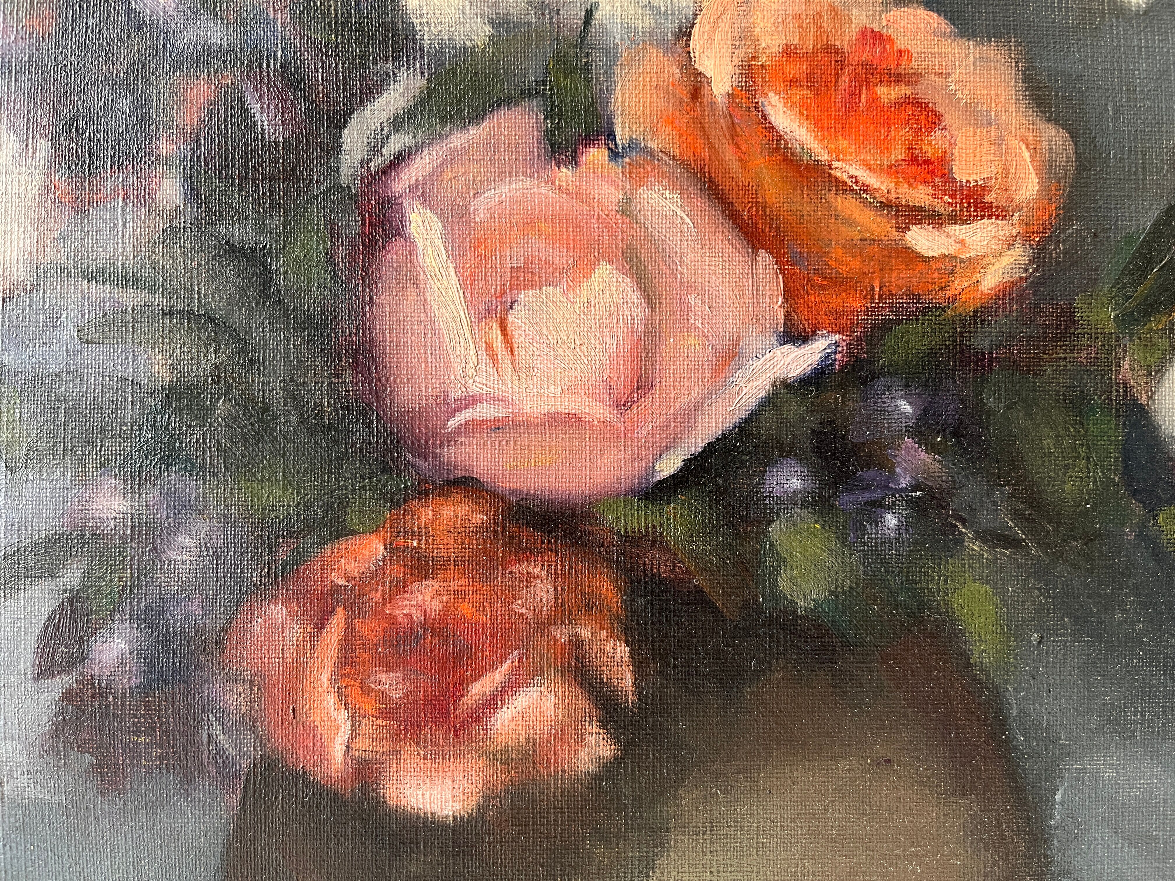 Nature morte à l'huile sur toile "le bouquet de roses" 1930, tableau ancien