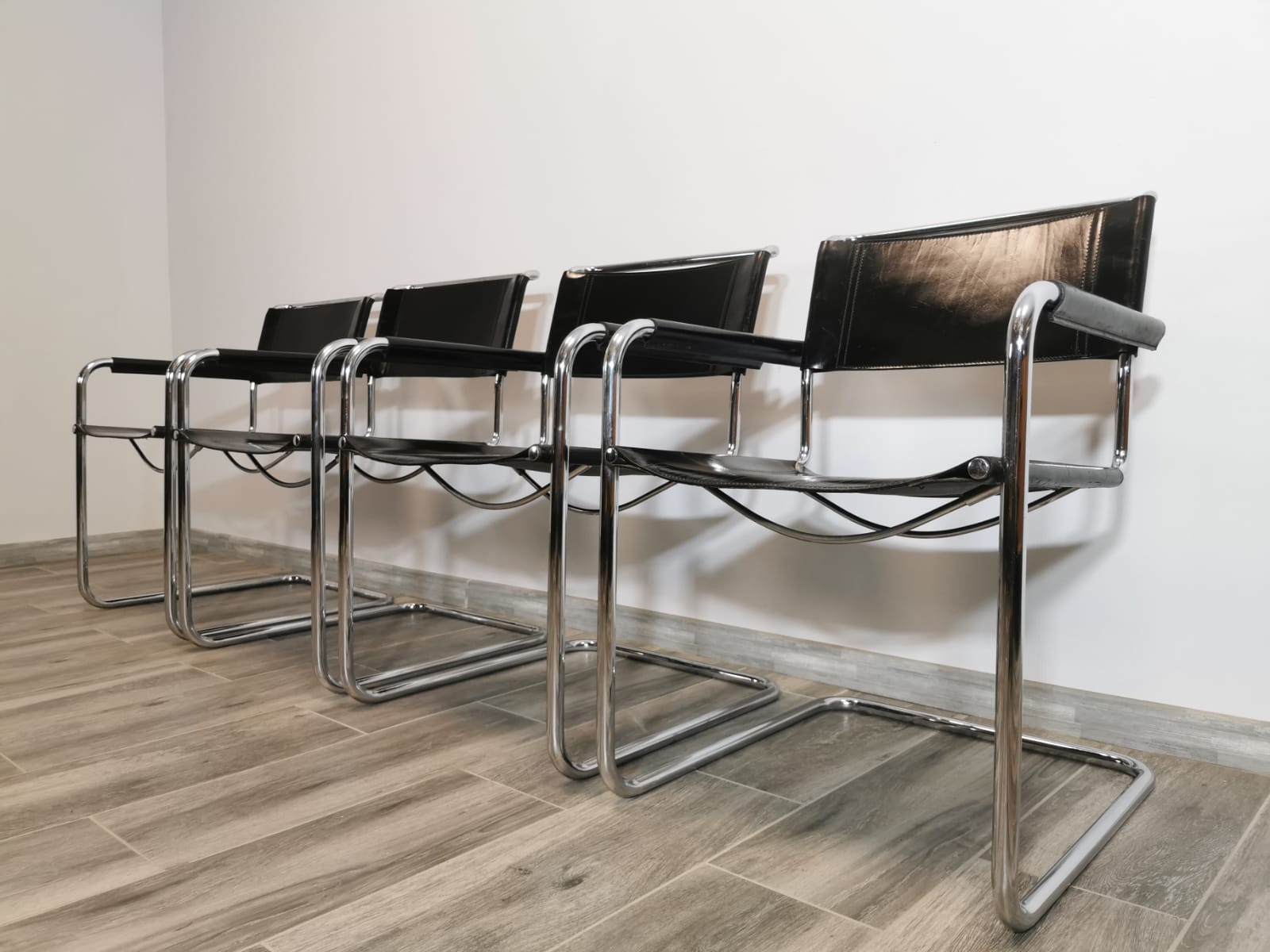 Mid-century chromed leather chairs