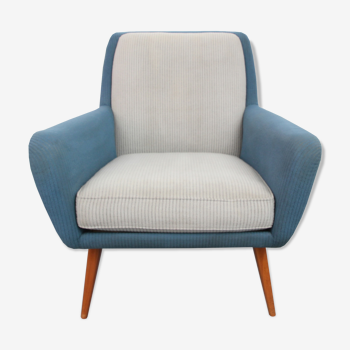 Fauteuil années 1950  gris et bleu