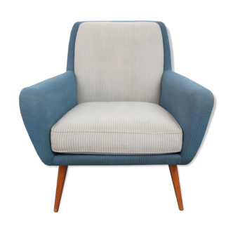 Fauteuil années 1950  gris et bleu