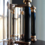 Pair of art deco bronze beer mugs France, 1940s, signed Bronze Star