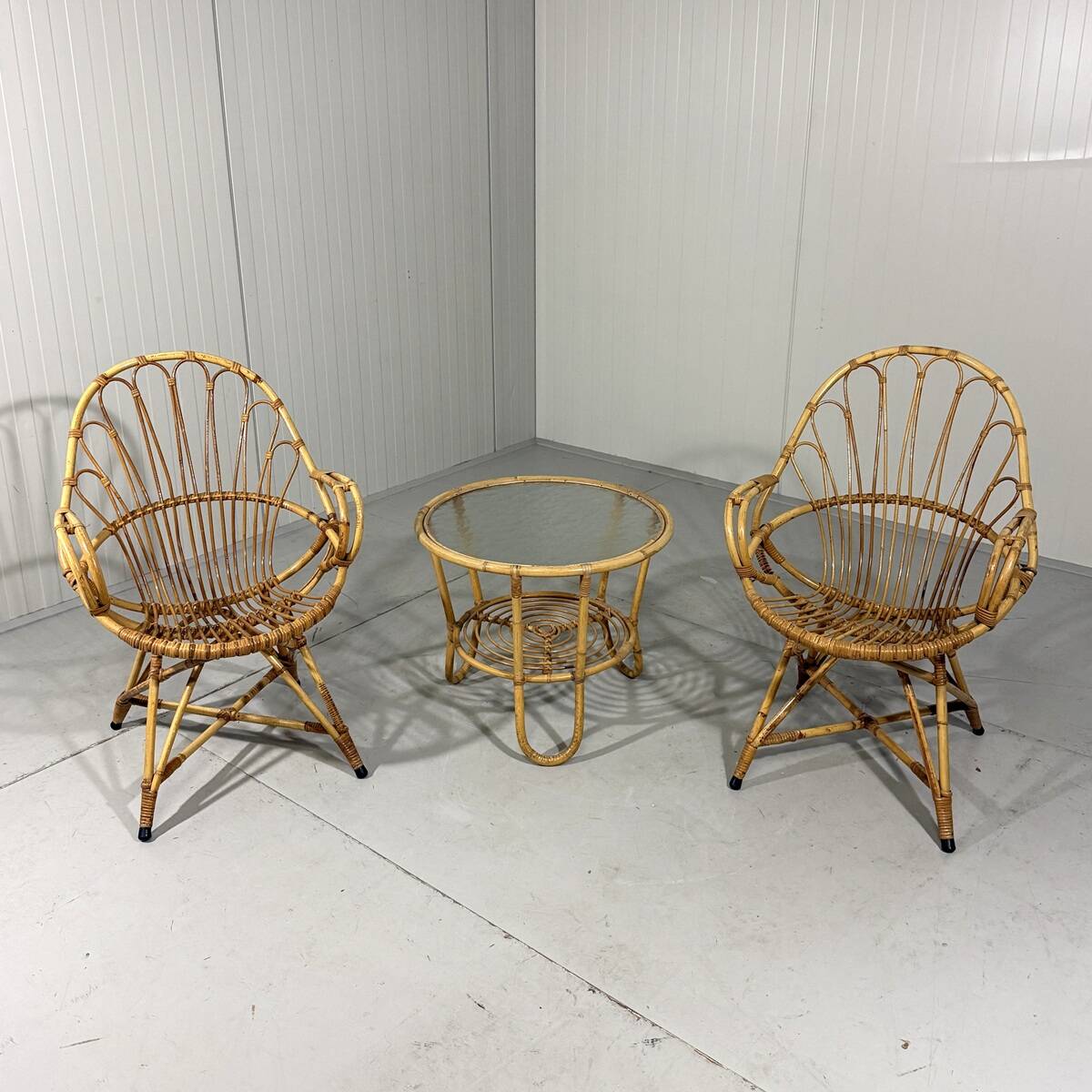 Rattan easy chairs & table Rohé Noordwolde Netherlands 1960’s