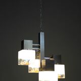 1970s Italian chandelier with Murano glass shades and anodized metal frame
