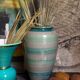 Ceramic vase scarified with gray-blue enamel