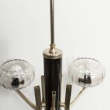 See Delmas chandelier, 5 branches, black and gold, transparent glass, 1960