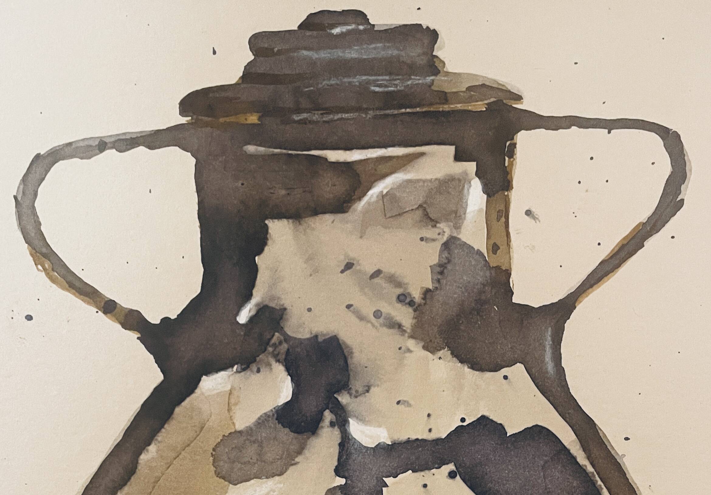 Signed watercolor and ink painting Wabi Sabi Sahara Vase