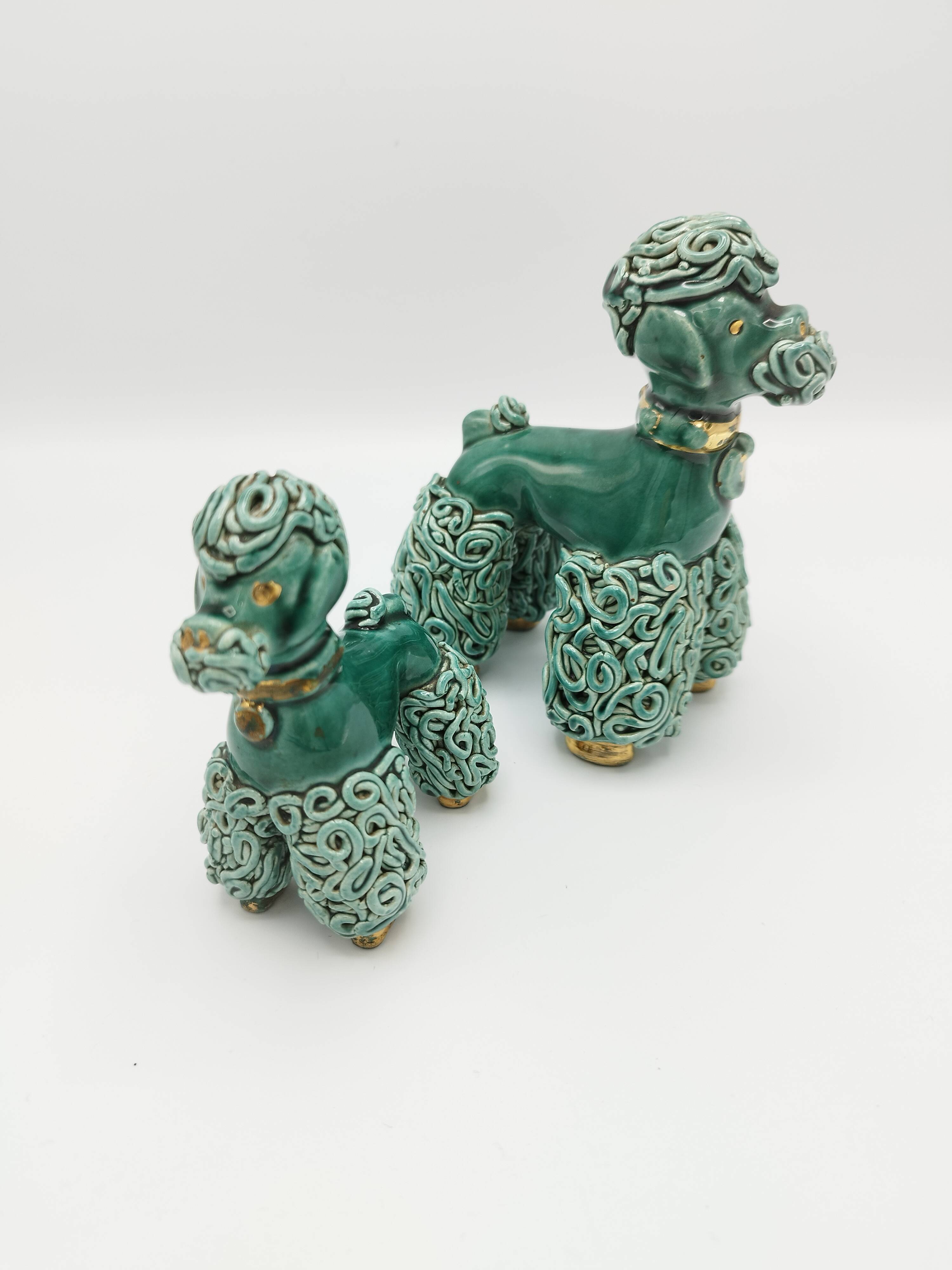 Lot of 2 royal poodles in 1960s spaghetti ceramic