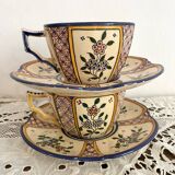 Antique Quimper Henriot earthenware cups and saucers
