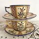 Antique Quimper Henriot earthenware cups and saucers