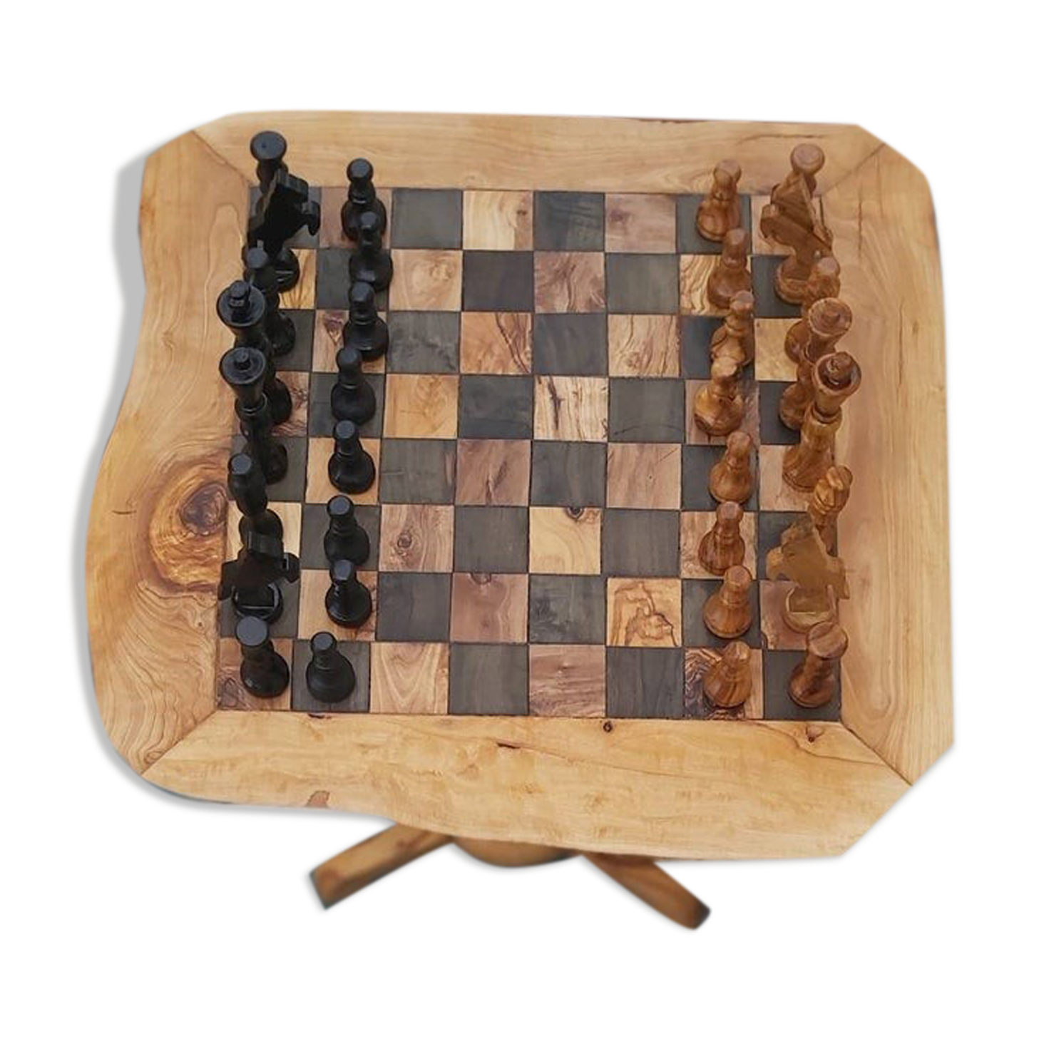Rustic chess table in olive wood chess game 17.7 "with 32 pieces of craft chess