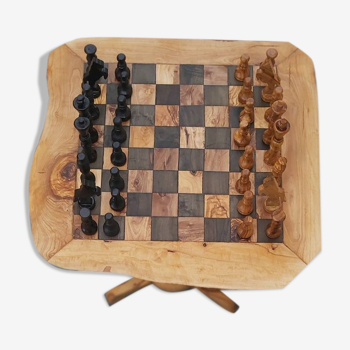 Table d'échecs rustique en bois d'olivier jeu d'échecs  17,7 "avec 32 pièces d'échecs artisanales