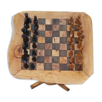 Table d'échecs rustique en bois d'olivier jeu d'échecs  17,7 "avec 32 pièces d'échecs artisanales