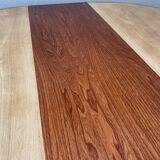 Table scandinave ronde vintage à pied central étoile extensible, éditée par baumann