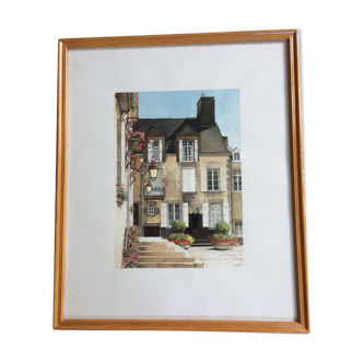 Watercolor by Daniel Leray, Hotel in Mayenne