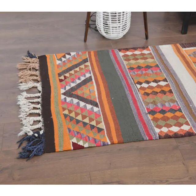 1970s Vintage Turkish Hand-Knotted Wool Cotton Orange Runner Rug 87x322