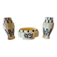 Three-piece Art Deco fireplace set, circa 1930-1935, crackled earthenware.